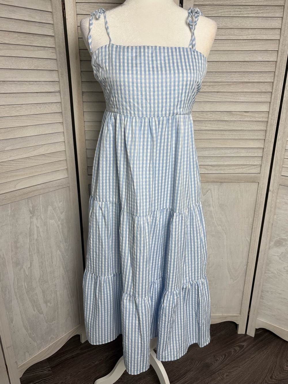 TCEC gingham spaghetti tie/strap midi dress